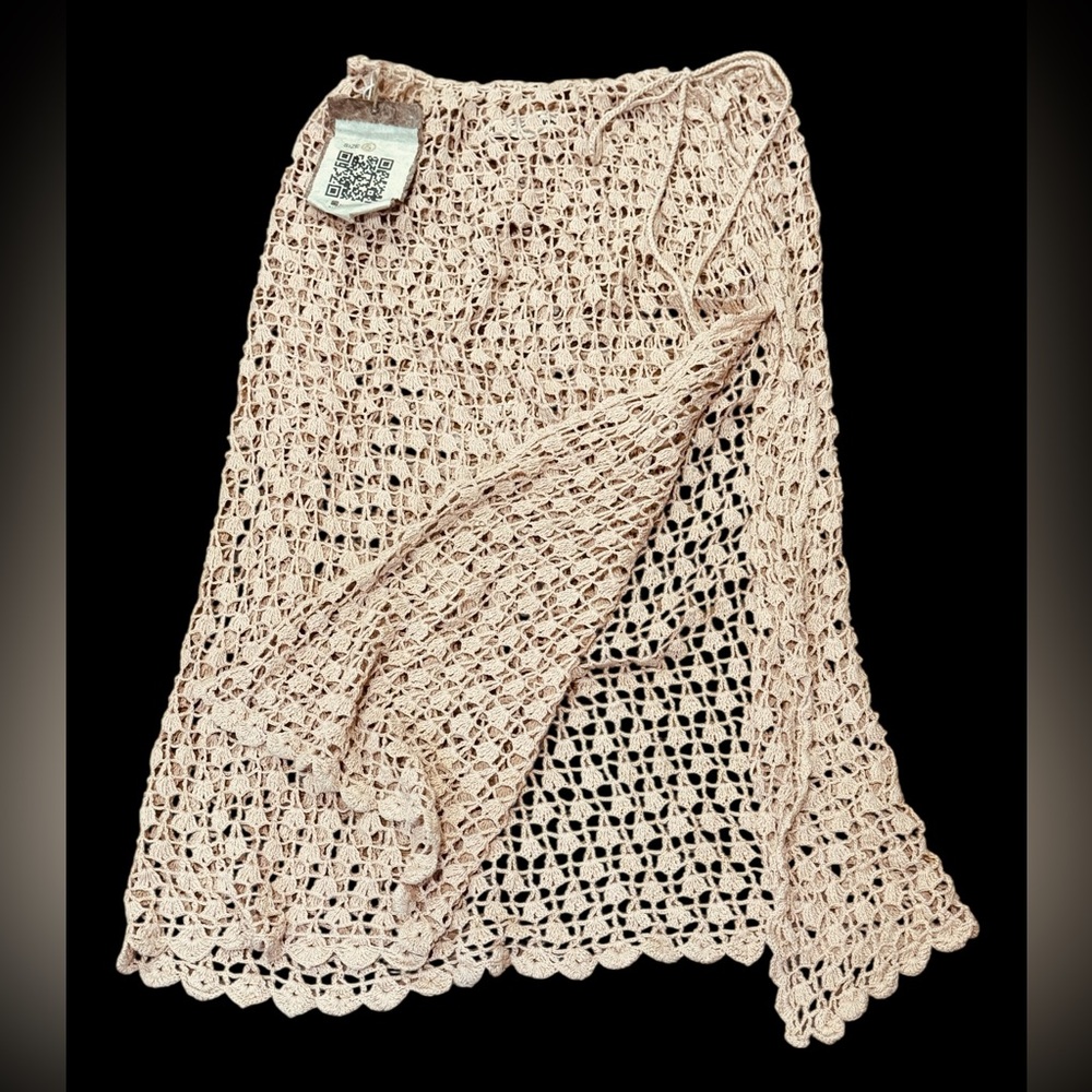 ALIX PINHO***Handmade Crochet Nude Coverup Skirt-***Sm. $445